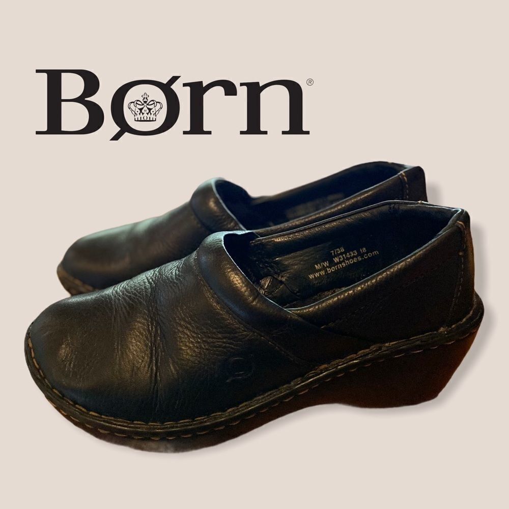 Born Black Leather Slip-on Loafers Mules 7 38